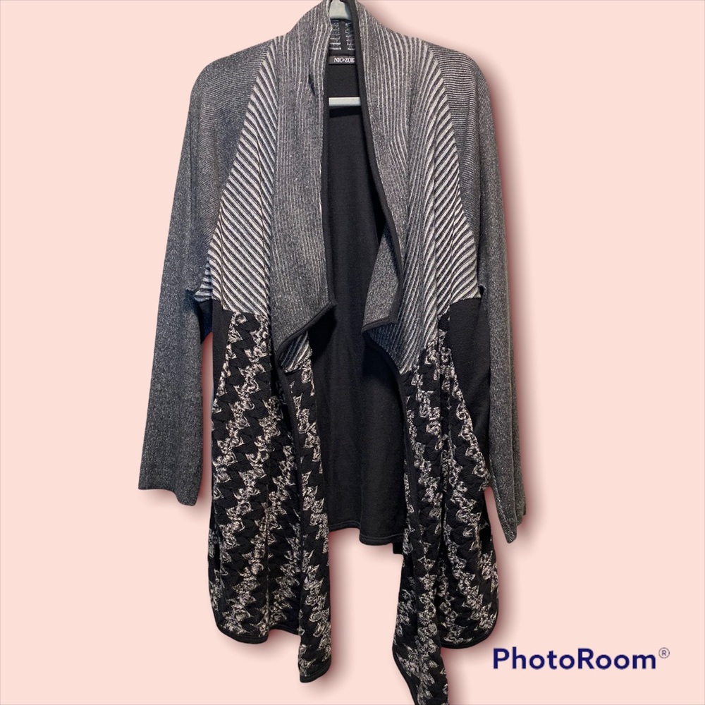 Nic+Zoe cardigan sweater 2X black and grey